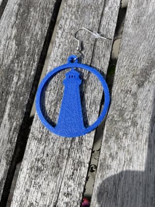 Fyr i blå, 3D-printade örhängen